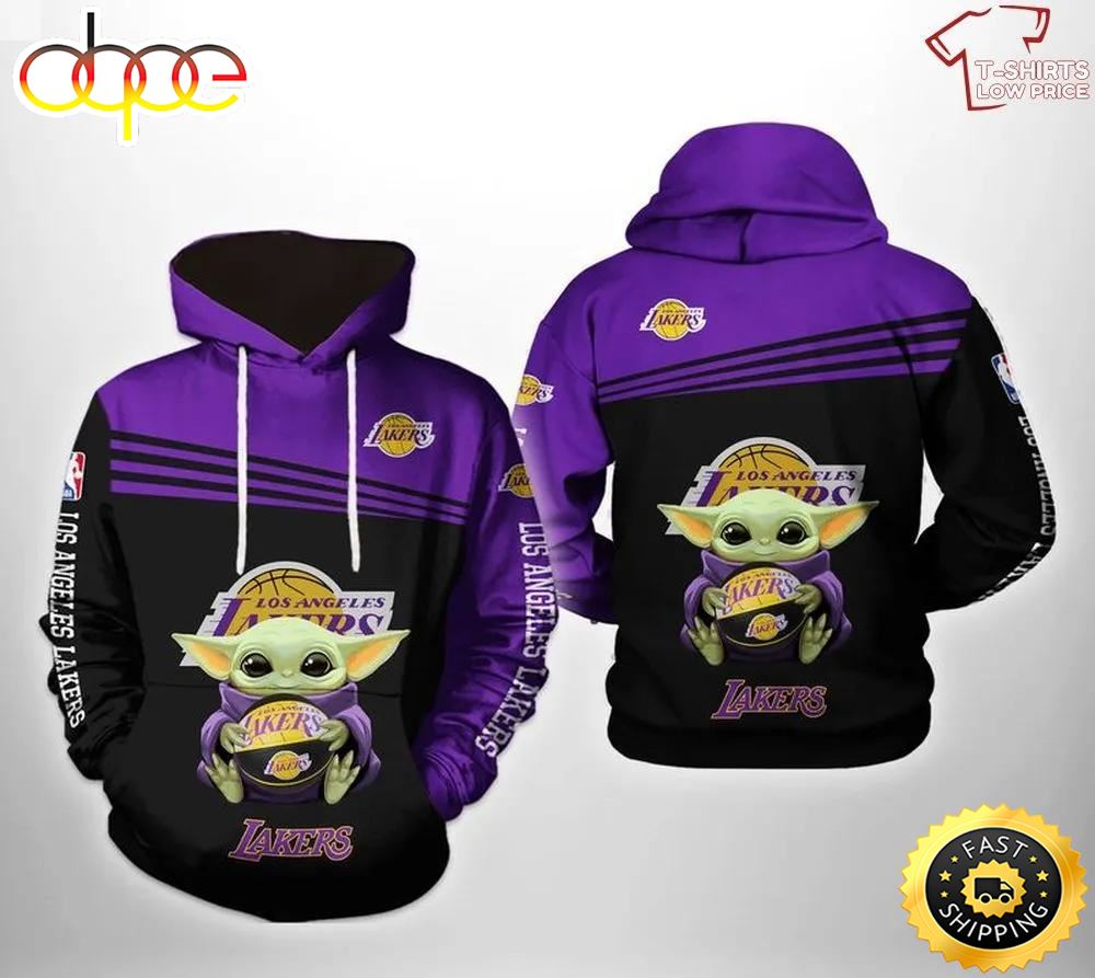 Baby Yoda With Los Angeles Lakers 3d Hoodie All Over Printed Pocnjh