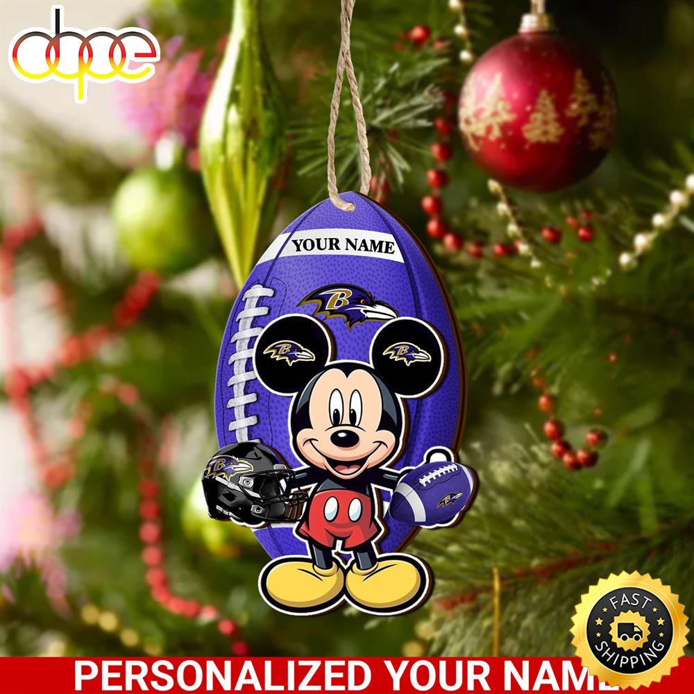 Baltimore Ravens And Mickey Mouse Ornament Personalized Your Name