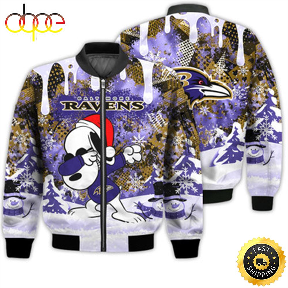 Baltimore Ravens Snoopy Dabbing The Peanuts Sports Football American Christmas Dripping Matching Gifts Unisex 3D Bomber Jacket Lxuez2.jpg