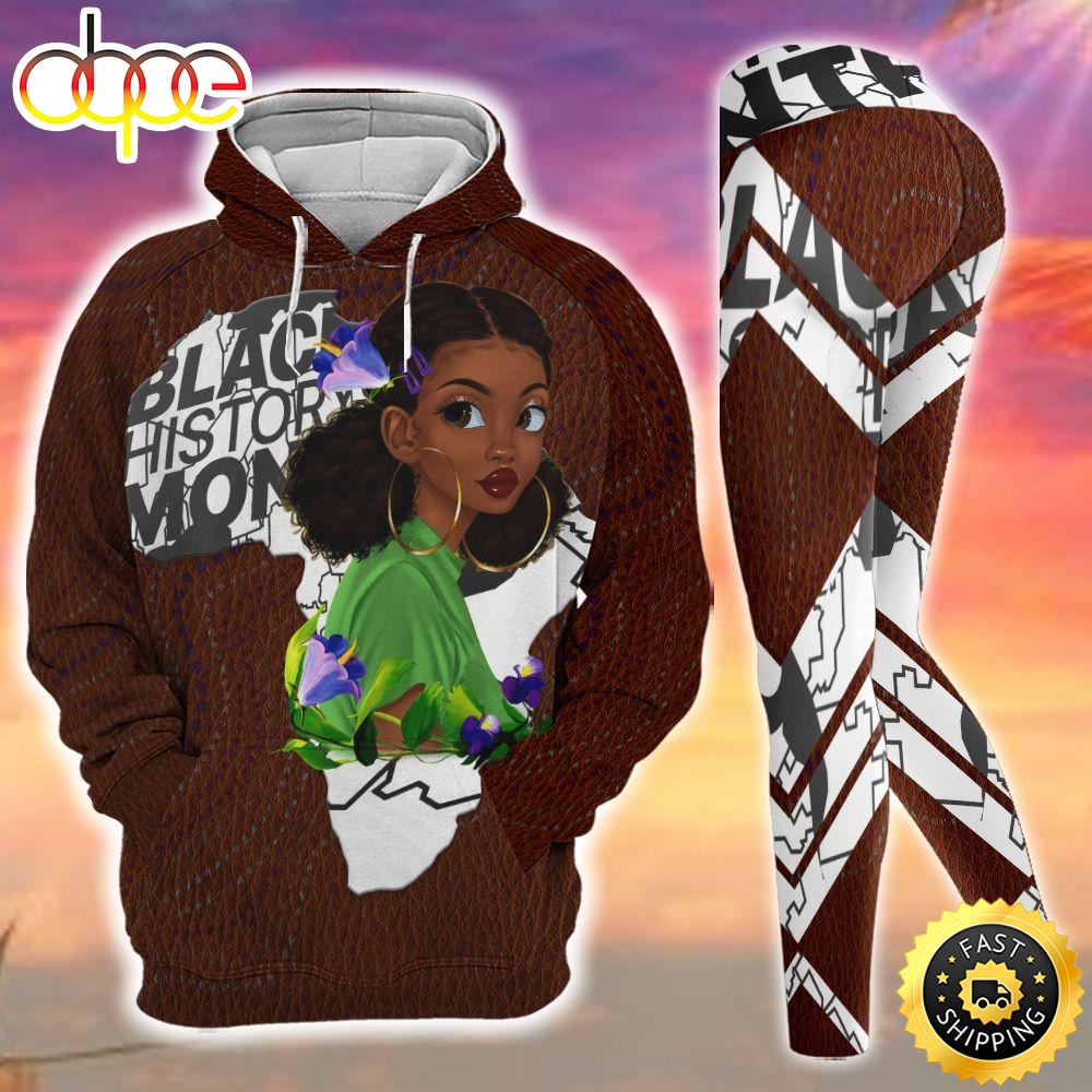 Black Girl All Over Print Leggings Hoodie Set Outfit For Women Hts1264