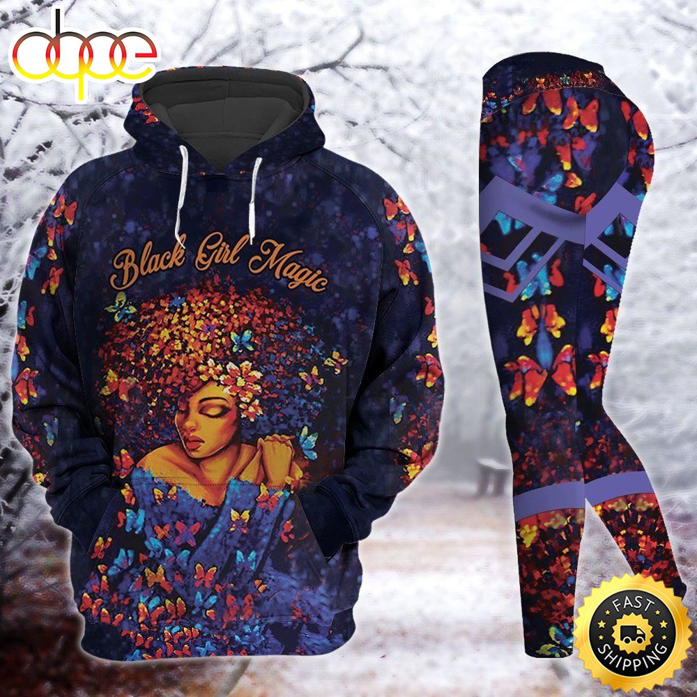 Black Girl All Over Print Leggings Hoodie Set Outfit For Women Hts1389