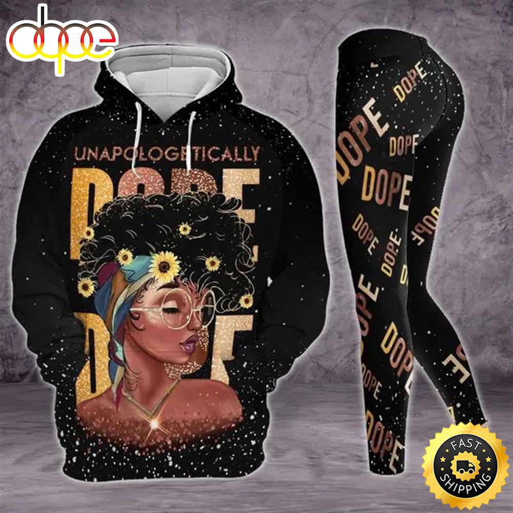 Black Girl All Over Print Leggings Hoodie Set Outfit For Women Hts2227