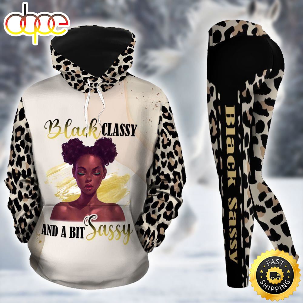 Black Girl All Over Print Leggings Hoodie Set Outfit For Women