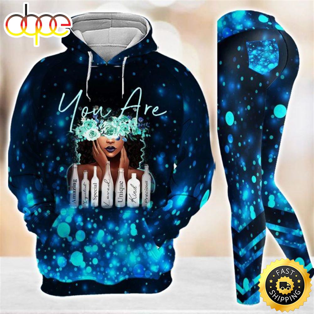 Black Girl You Are Amazing All Over Print Leggings Hoodie Set Outfit For  Women –