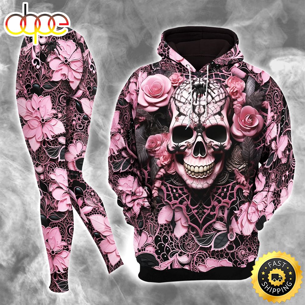 Black Pink Skull Lace Combo Hoodie and Leggings