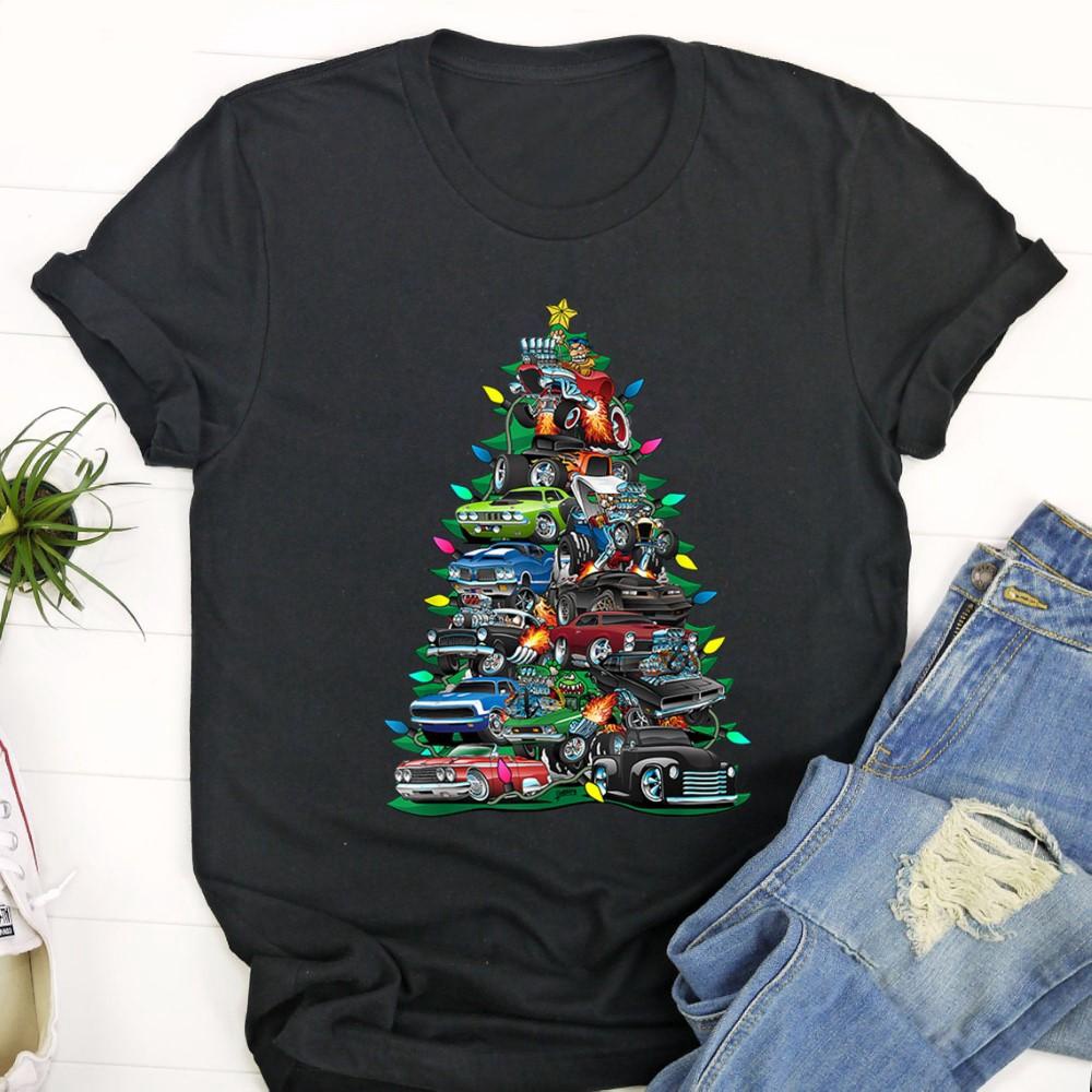 Car Madness Christmas Tree Classic Muscle Cars And Hot Rods T Shirt Ebjdeb.jpg