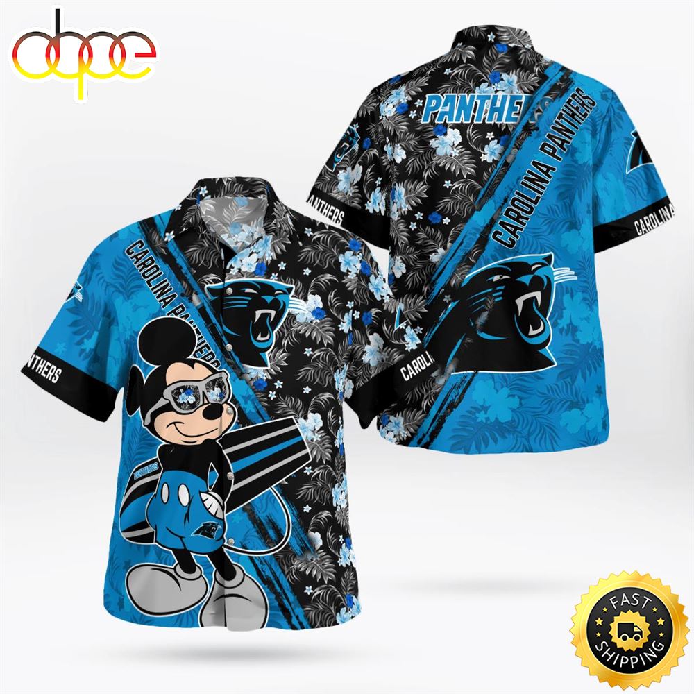 Carolina Panthers Mickey Mouse Floral Short Sleeve Hawaii Shirt