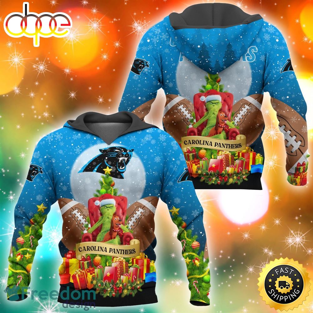 Carolina Panthers NFL Grinch Christmas Tree 3D Hoodie Pullover Prints Gtw5bw