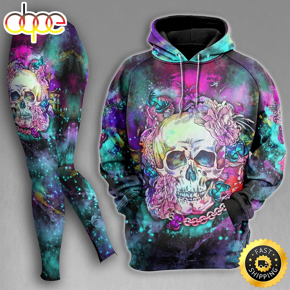 Chain Skull Rose Colorful Combo Hoodie And Leggings