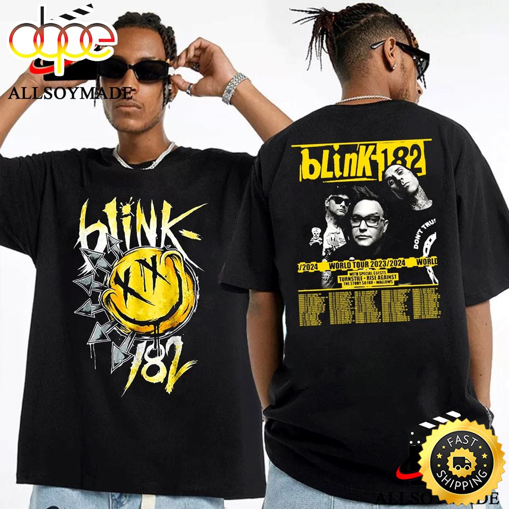 Cheap Logo Smiley 2023 World Tour Blink 182 T Shirt Vintage