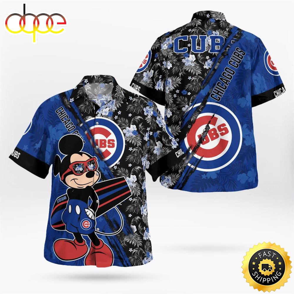 Chicago Cubs Mickey Mouse Floral Short Sleeve Hawaii Shirt