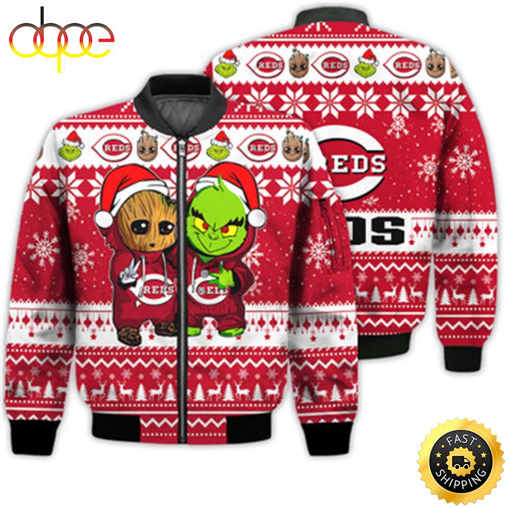 Cincinnati Reds Baby Groot And Grinch Best Friends Football American Ugly Christmas Sweater Gifts Unisex 3D Bomber Jacket D8zvc0.jpg