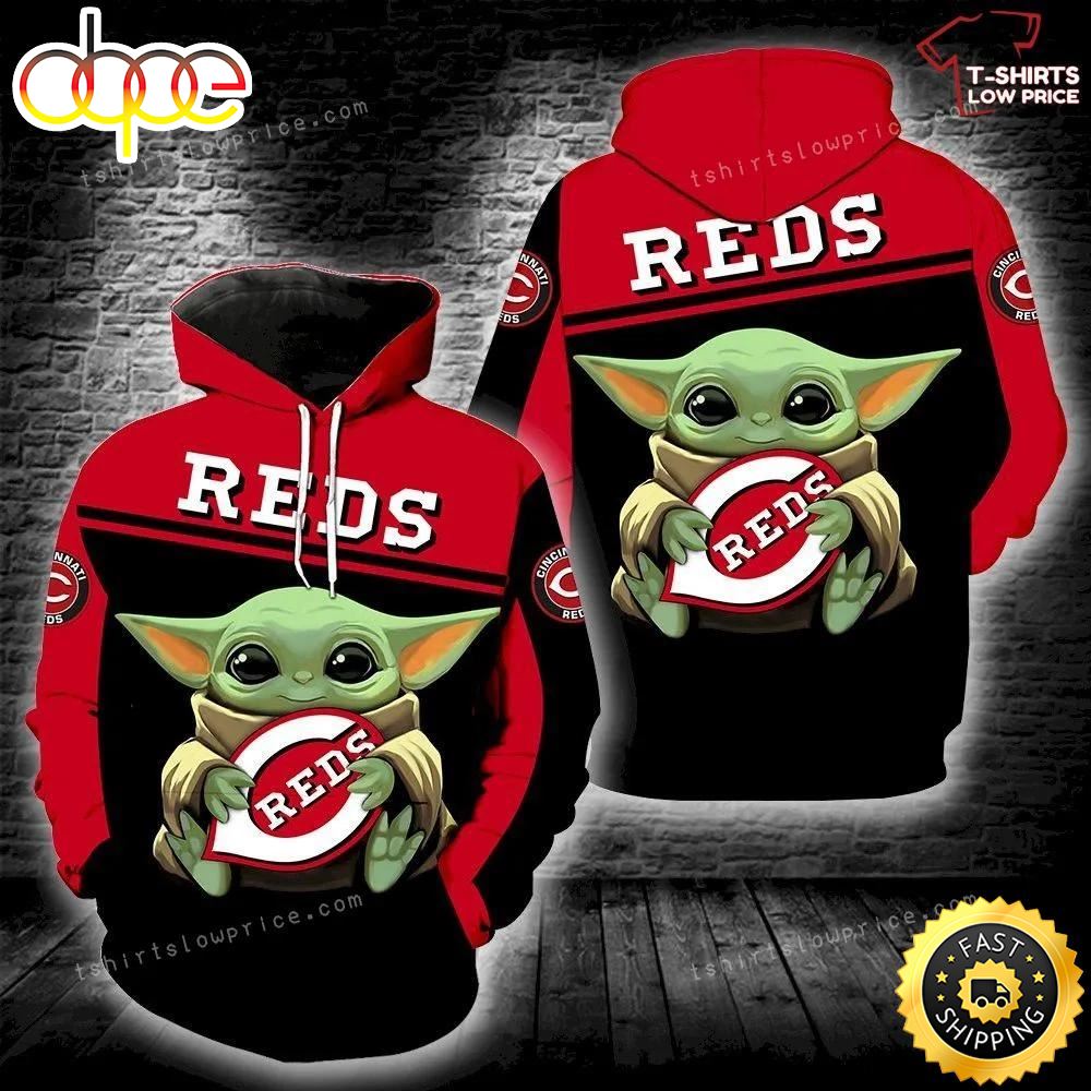 Cincinnati Reds Baby Yoda Hold Logo Full Print 3d Hoodie And Zipper Men Women Jpbgsb