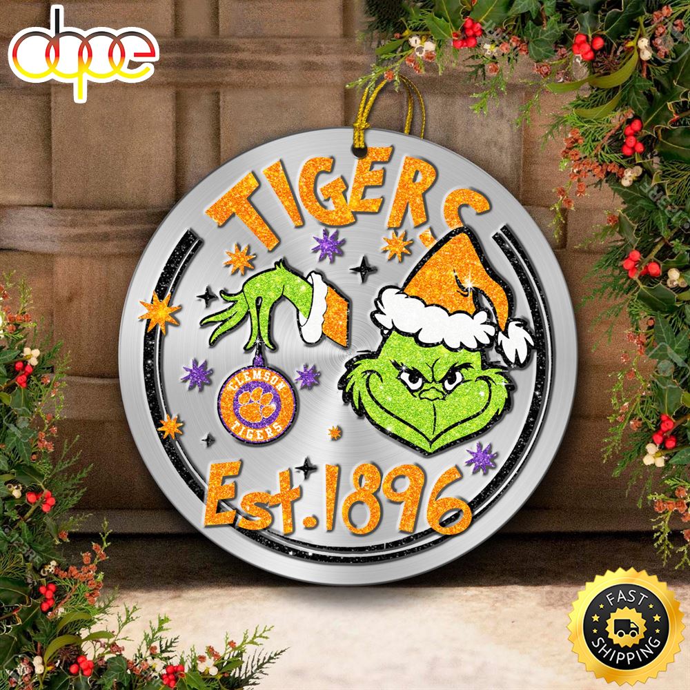 Clemson Tigers Grinch Circle Ornaments Christmas Utinye