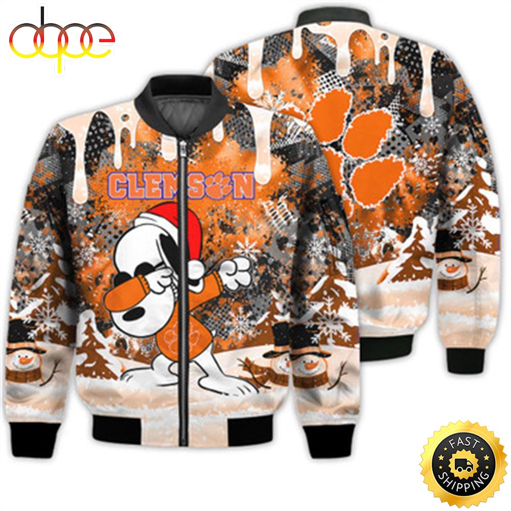 Clemson Tigers Snoopy Dabbing The Peanuts Sports Football American Christmas Dripping Matching Gifts Unisex 3D Bomber Jacket Nxbzey.jpg