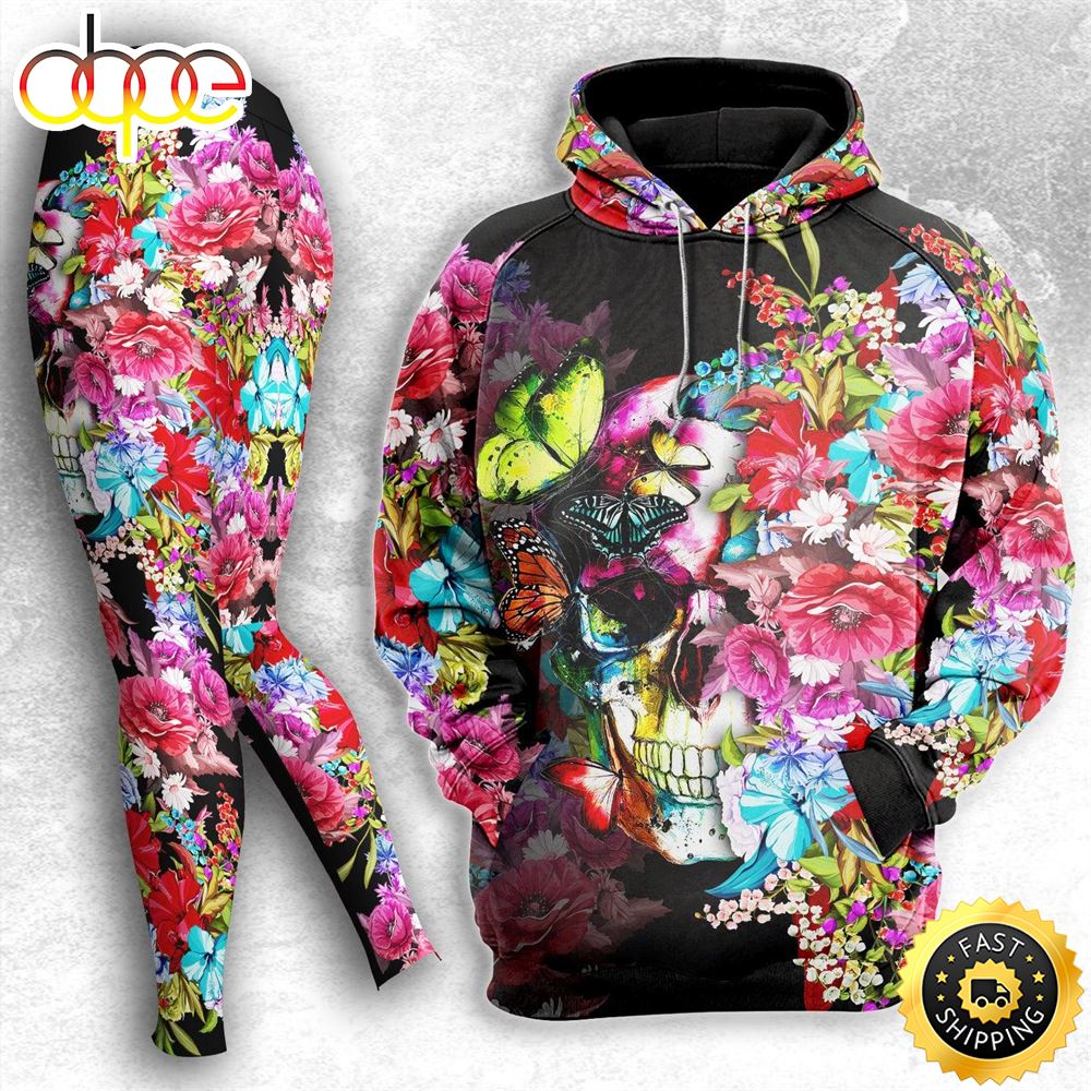 Colorful Skull Rose Butterfly Combo Hoodie And Leggings