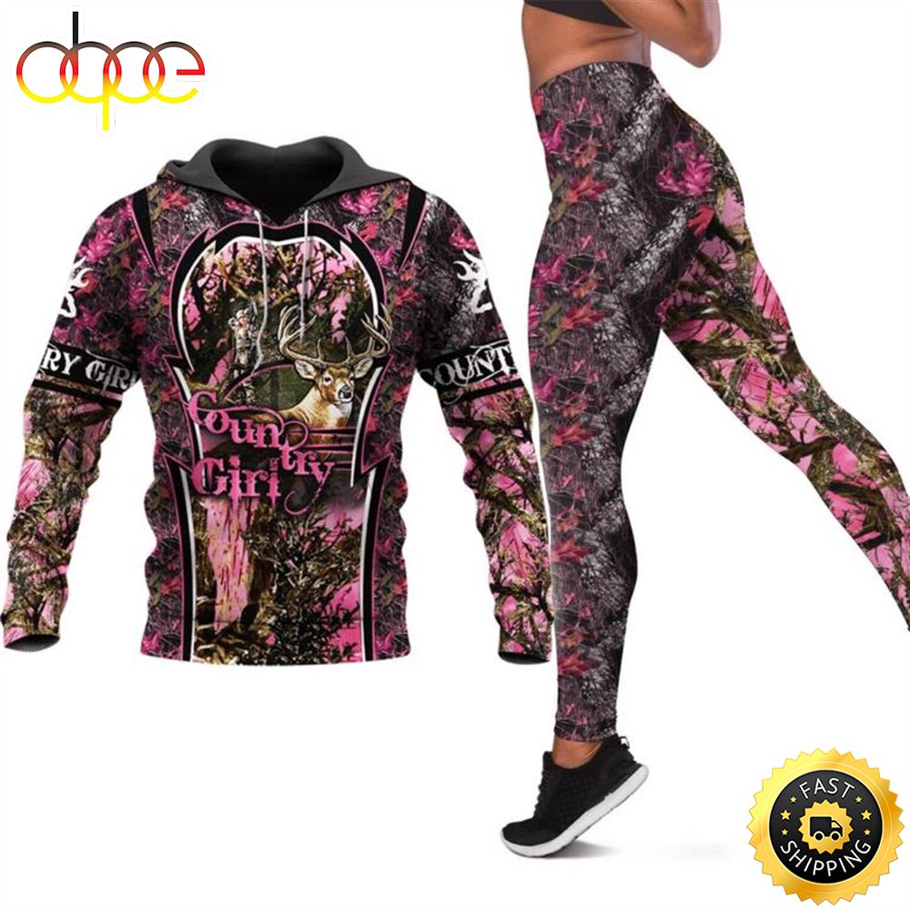 Country Girl All Over Print Leggings Hoodie Set Outfit For Women Hts1414