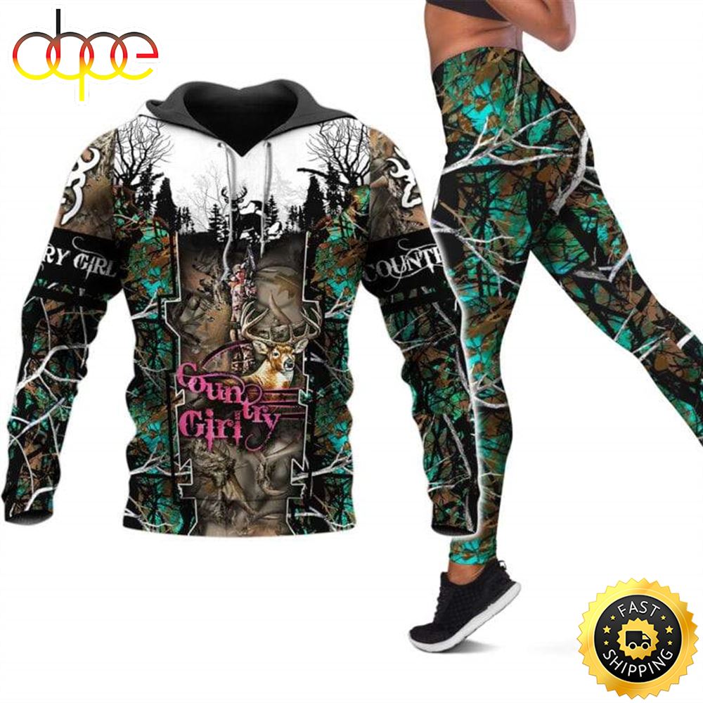 Country Girl All Over Print Leggings Hoodie Set Outfit For Women Hts1422