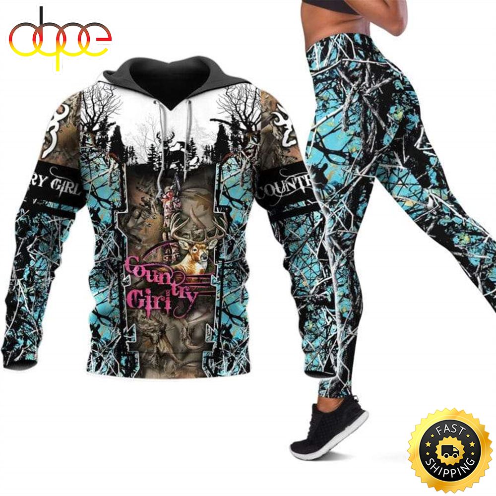 Country Girl All Over Print Leggings Hoodie Set Outfit For Women Hts1423