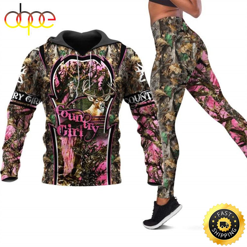Country Girl All Over Print Leggings Hoodie Set Outfit For Women Hts1424