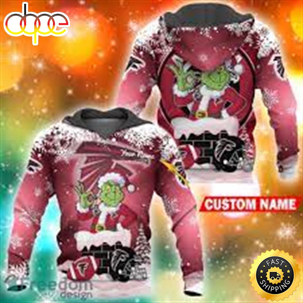 Custom Atlanta Falcons NFL Christmas Grinch In Chimney 3D Hoodie Pullover Prints Custom Name Vvnuzv