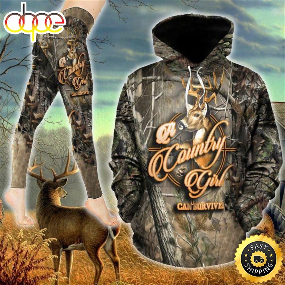 Deer Country Girl Camouflage All Over Print Leggings Hoodie Set Outfit For Women Ue98kq.jpg