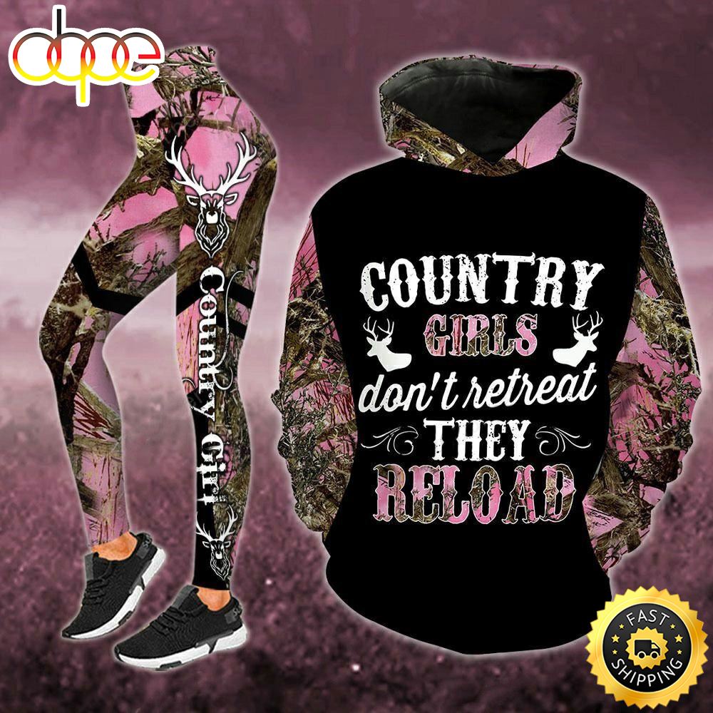 Deer Country Girls All Over Print Leggings Hoodie Set Outfit For Women