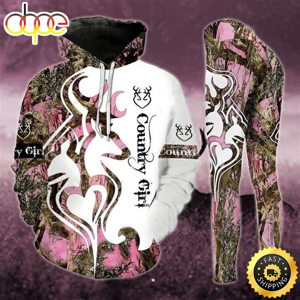 Deer Love Country Girl All Over Print Leggings Hoodie Set Outfit For Women