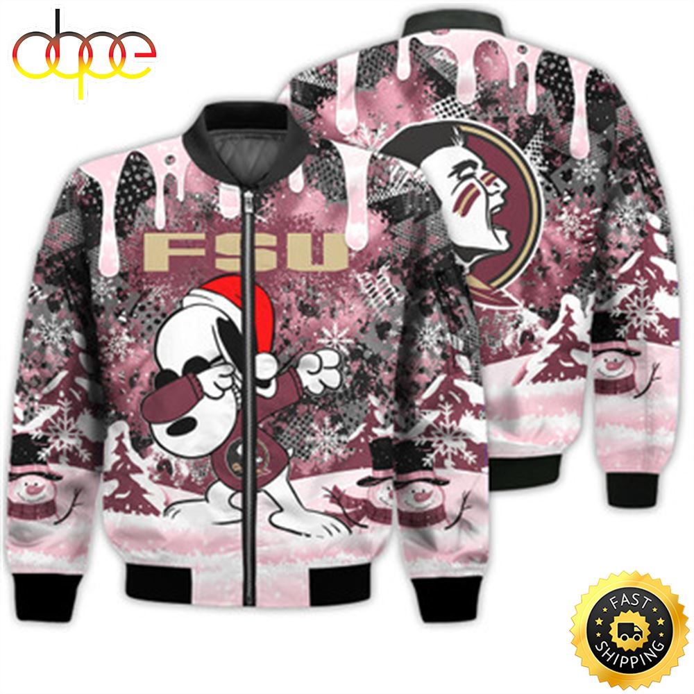 Florida State Seminoles Snoopy Dabbing The Peanuts Sports Football American Christmas Dripping Matching Gifts Unisex 3D Bomber Jacket Lmoo9s.jpg