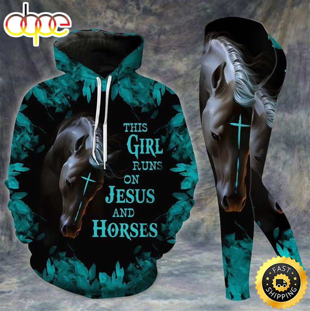 Girl Runs On Jesus And Horse All Over Print Leggings Hoodie Set Outfit For Women P5zeyn.jpg