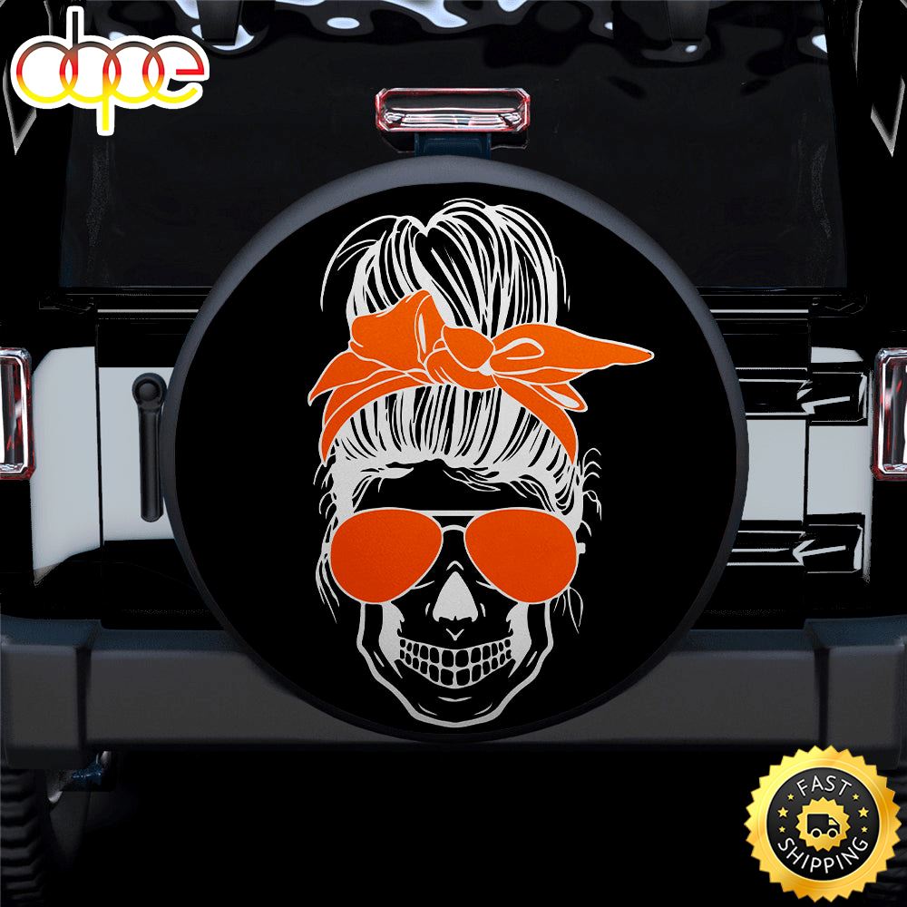 Girl Skull Orange Car Spare Tire Covers Gift For Campers Ia9t2j