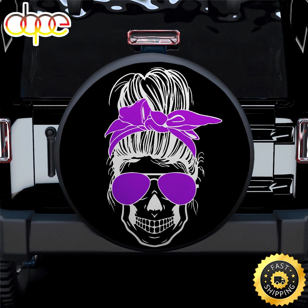 Girl Skull Purple Car Spare Tire Covers Gift For Campers Wfroky