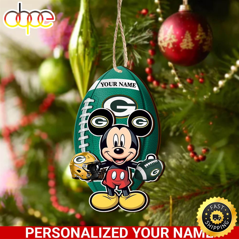 Green Bay Packers And Mickey Mouse Ornament Personalized Your Name