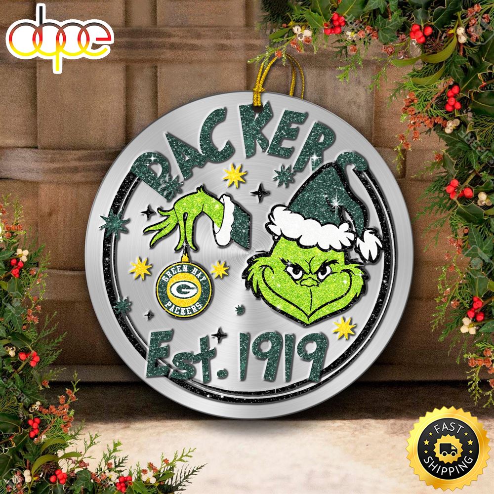 Green Bay Packers Grinch Circle Ornaments Christmas Neietz