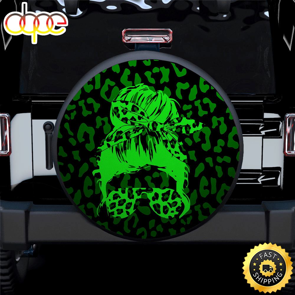 Green Jeep Girl With Sunglasses Leopard Pattern Car Spare Tire Covers Gift For Campers Blbipf