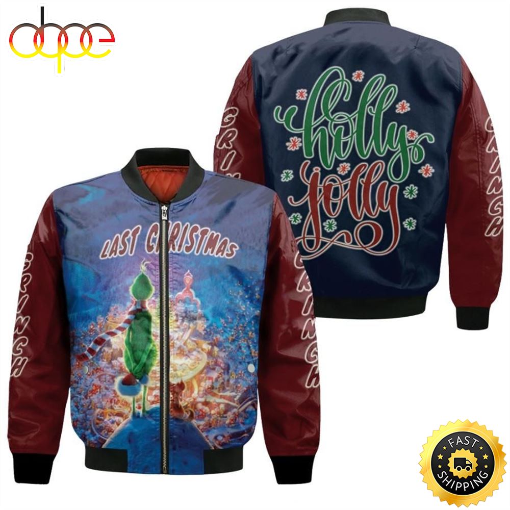 Grinch Christmas Last Christmas Holly Holly 3D Designed Allover Black Gift For Grinch Fans Christmas Fans Bomber Jacket B4ts6h.jpg