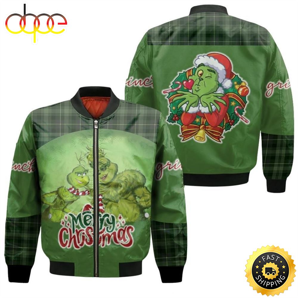 Grinch Christmas Merry Christmas Family Wreath Christmas Green 3D Designed Allover Gift For Grinch Fans Christmas Fans Bomber Jacket Mnqqf1.jpg