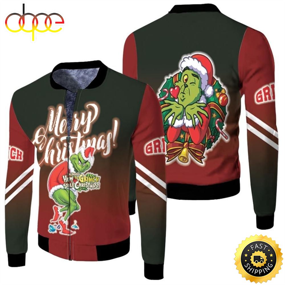 Grinch Christmas Merry Christmas Grinch Santa Claus Wreath Christmas 3D Designed Allover Gift For Grinch Fans Christmas Fans Bomber Jacket Tuvqef.jpg