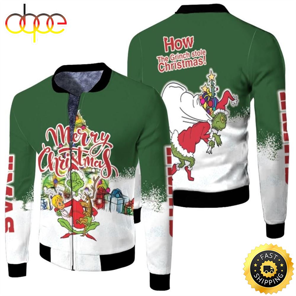 Grinch Christmas Merry Christmas How The Grinch Stole Christmas Santa Green 3D Designed Allover Gift For Grinch Fans Christmas Fans Bomber Jacket Rz4dor.jpg