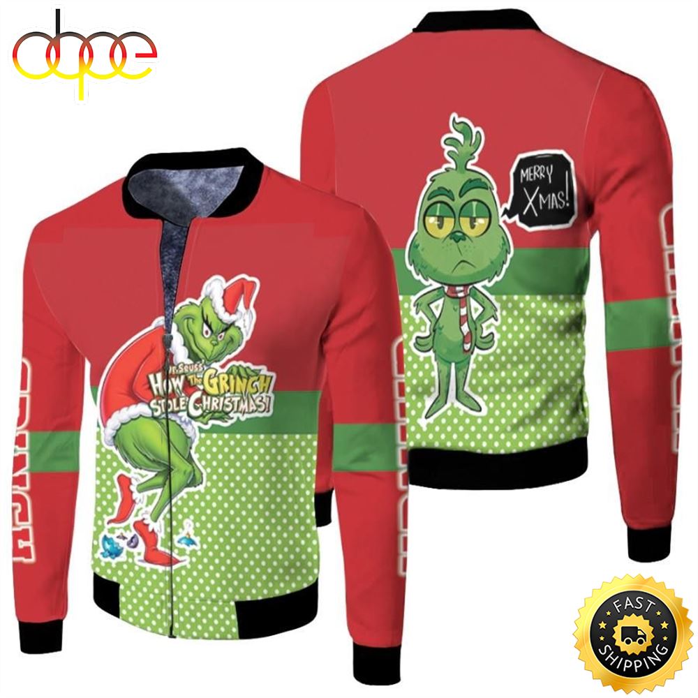 Grinch Christmas Merry X Mas How To Grinch Stole Christmas Red Green 3D Designed Allover Gift For Grinch Fans Christmas Fans Bomber Jacket Xqzzbc.jpg