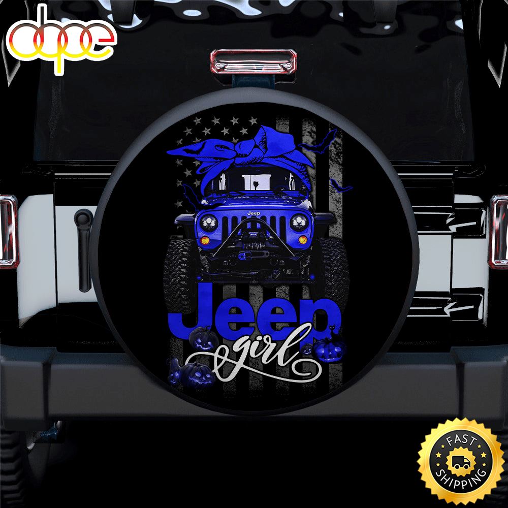 Halloween American Flag Dark Blue Jeep Girl Car Spare Tire Covers Gift For Campers Tlrfhg