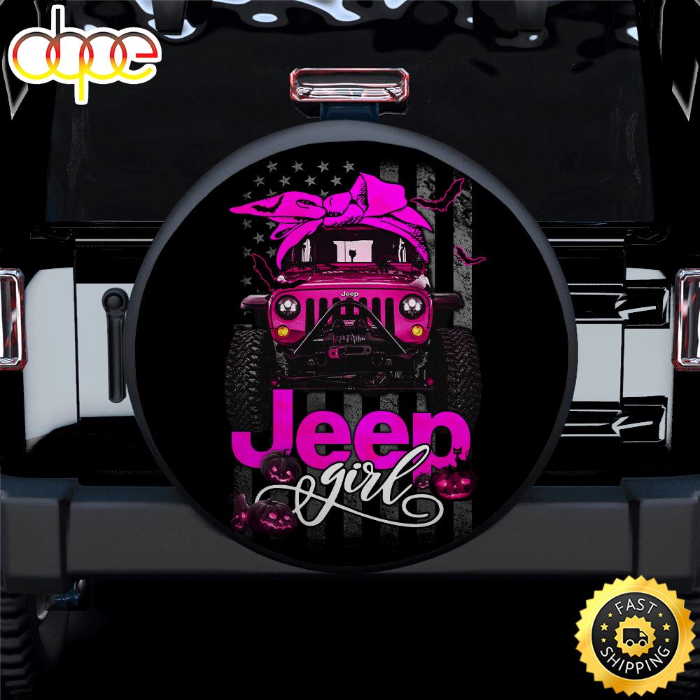 Halloween American Flag Dark Pink Jeep Girl Car Spare Tire Covers Gift For Campers T8bwqb