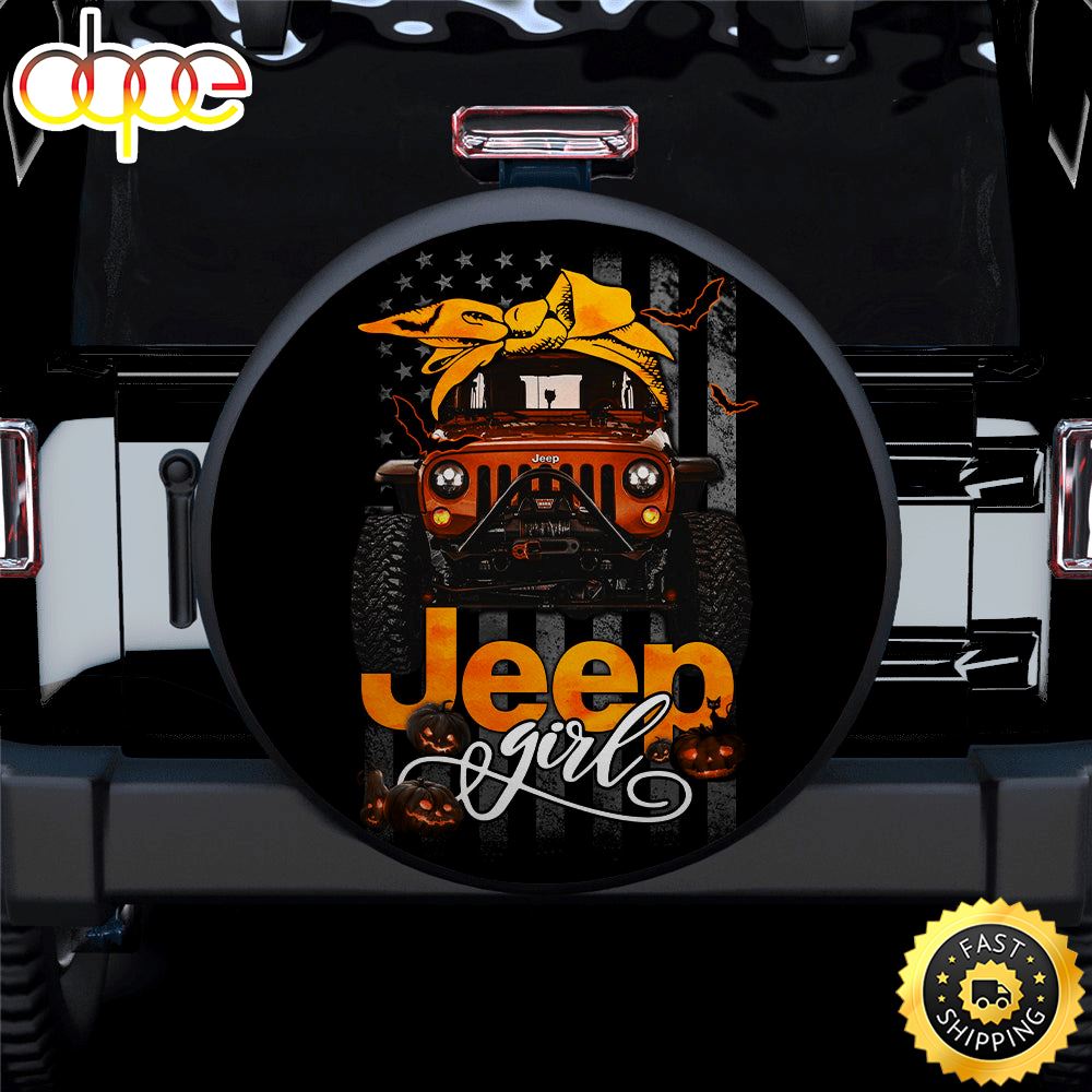 Halloween American Flag Orange Jeep Girl Car Spare Tire Covers Gift For Campers Xn1gx3