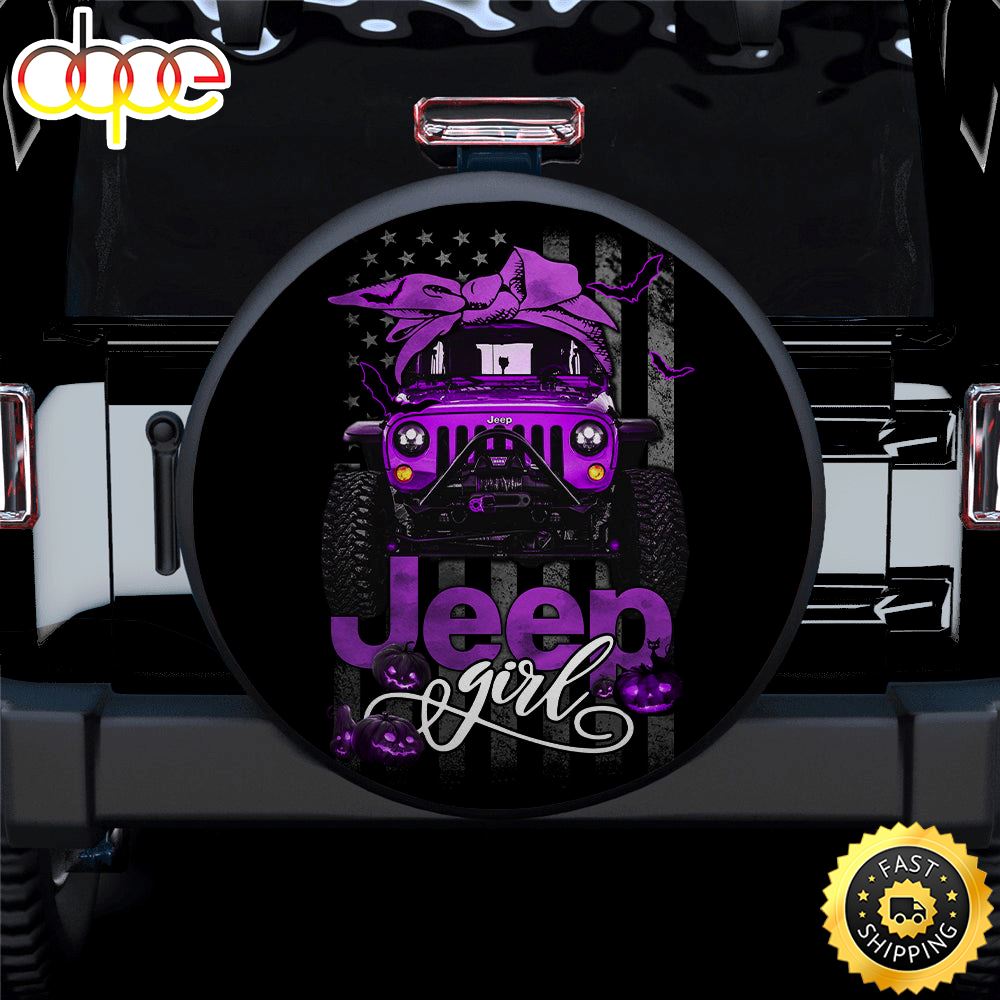 Halloween American Flag Purple Jeep Girl Car Spare Tire Covers Gift For Campers Qxygq8