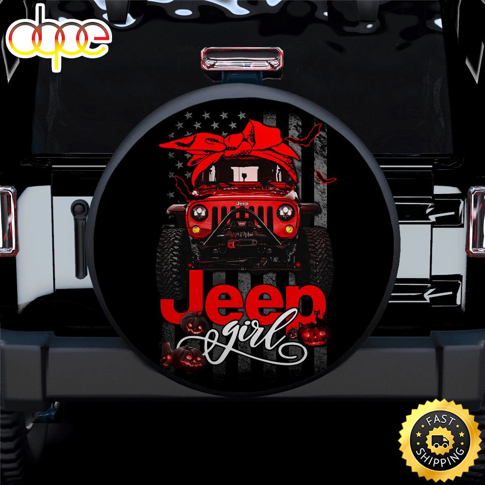 Halloween American Flag Red Jeep Girl Car Spare Tire Covers Gift For Campers E1ubtu