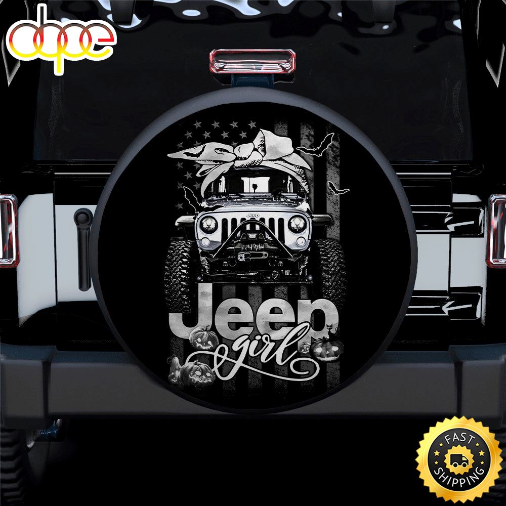 Halloween American Flag White Jeep Girl Car Spare Tire Covers Gift For Campers Sqpmyi