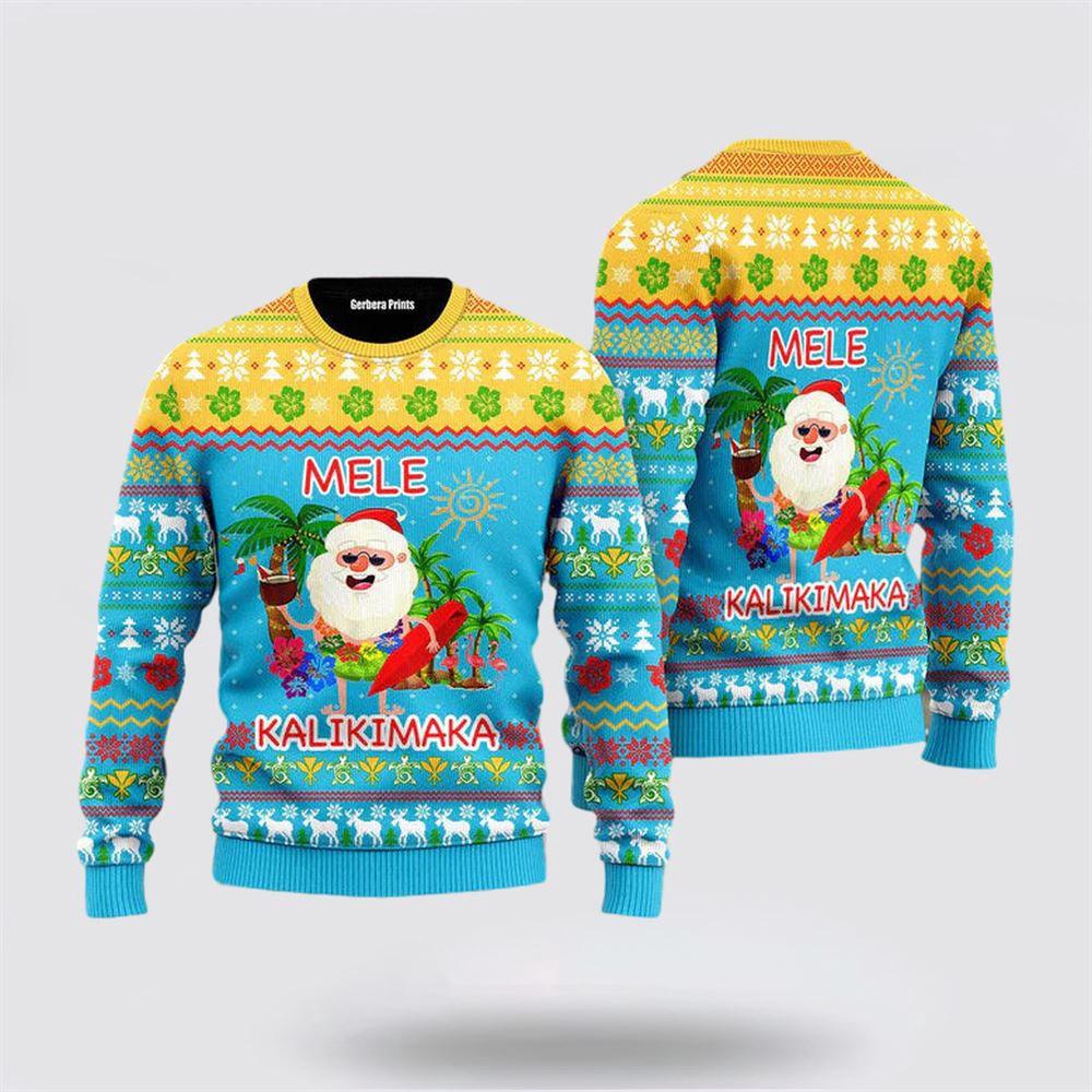 Hawaiian Santa Claus Mele Kalikimaka Sunset Ugly Christmas Sweater 1 Tee U86g8i.jpg