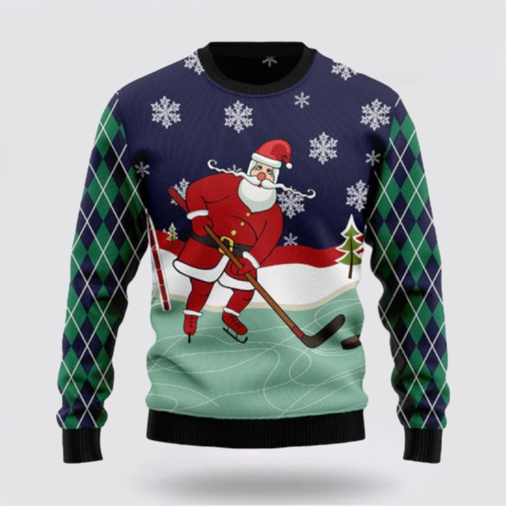 Hockey Santa Claus Ugly Sweater Funny Santa Sweaters 1 Sweater Nejesu.jpg