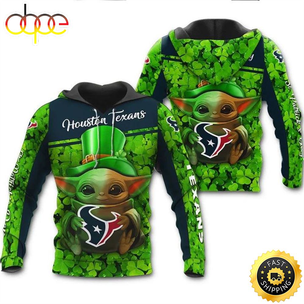 Houston Texans Baby Yoda St Patrick S Day 3d Hoodie All Over Printed N3lmri