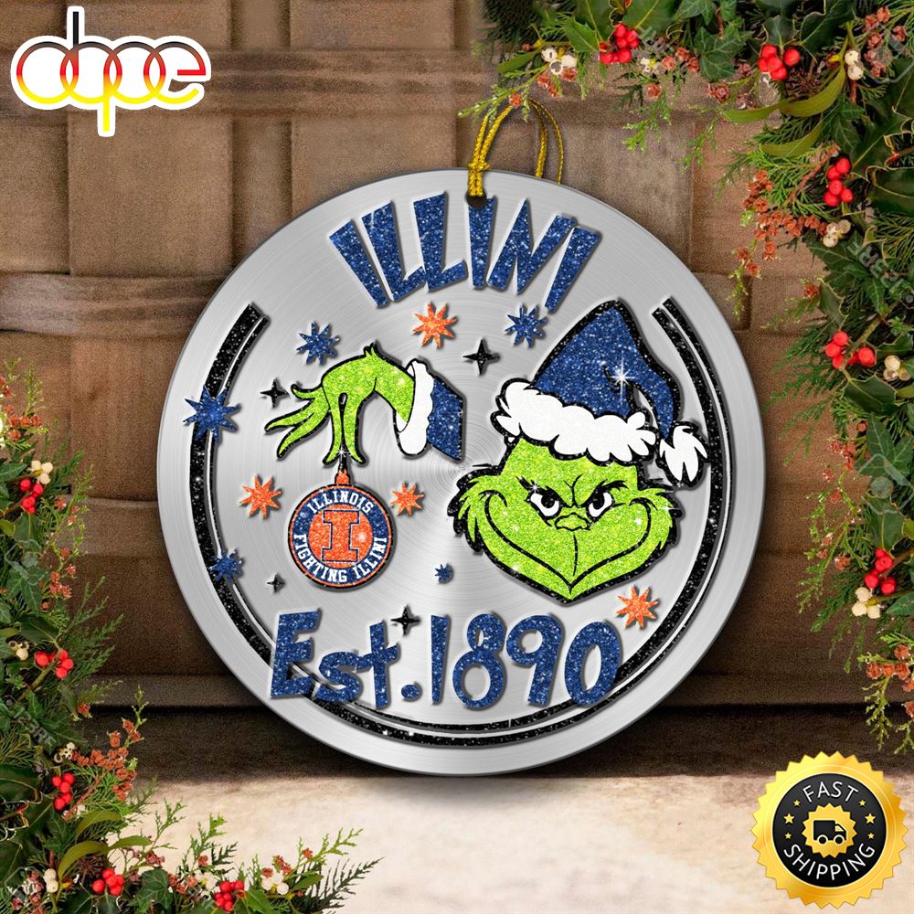 Illinois Fighting Illini Grinch Circle Ornaments Christmas Nve0tm